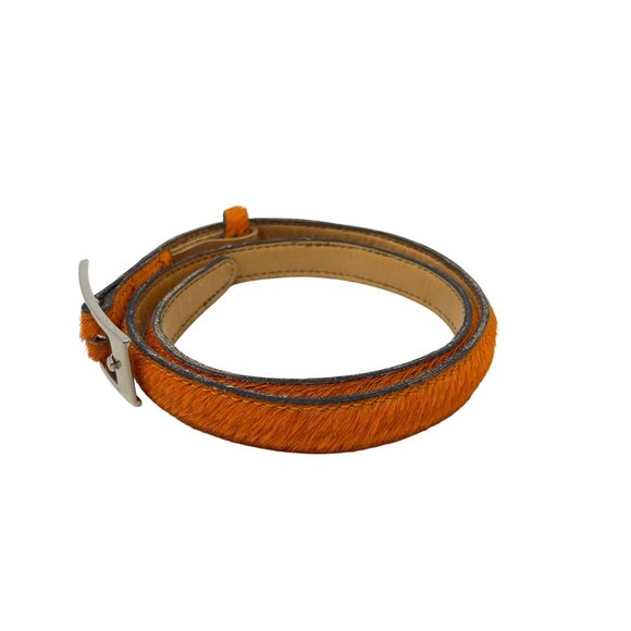 Angel Sanchez Orange Haircalf Leather Belt With Silver Buckle Accent Adjustable - Picture 4 of 8